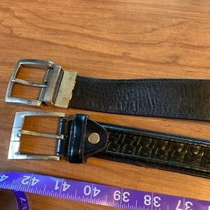 2 black leather belts w/ silver buckles